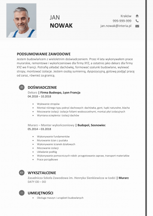 CV budowlańca przykłady